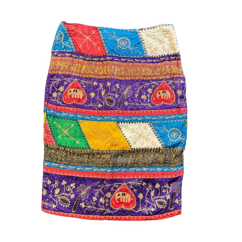 Saks Fifth Avenue Vintage Patchwork Embroidered Elephant Pencil Skirt Womens 4